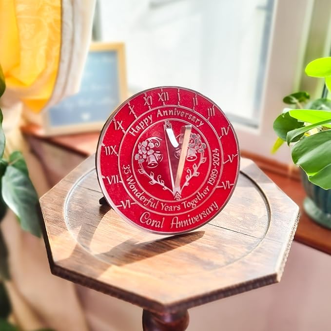 Anniversary Sundial Gift for 35th Coral Wedding Anniversary in 2024 - Recycled Metal Home Decor Or Garden Present Idea - Handmade in UK for Him, Her Parents Or Couples 35 Year Celebration