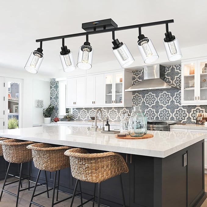 MELUCEE LED Track Light Semi Flush Mount Ceiling Spotlight 6 Lights Bathroom Light Fixtures Over Mirror with Flexibly Rotatable Light Heads, Built-in LED Chips, 5-Color Temperature Adjustable