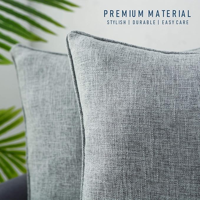 HPUK Linen Throw Pillow Covers Pack of 2, 18x18 Inch Accent Cushion Covers for Living Room, Bedroom, Decorative Solid Color Pillow Covers for Couch, Sofa, Chair, Grey