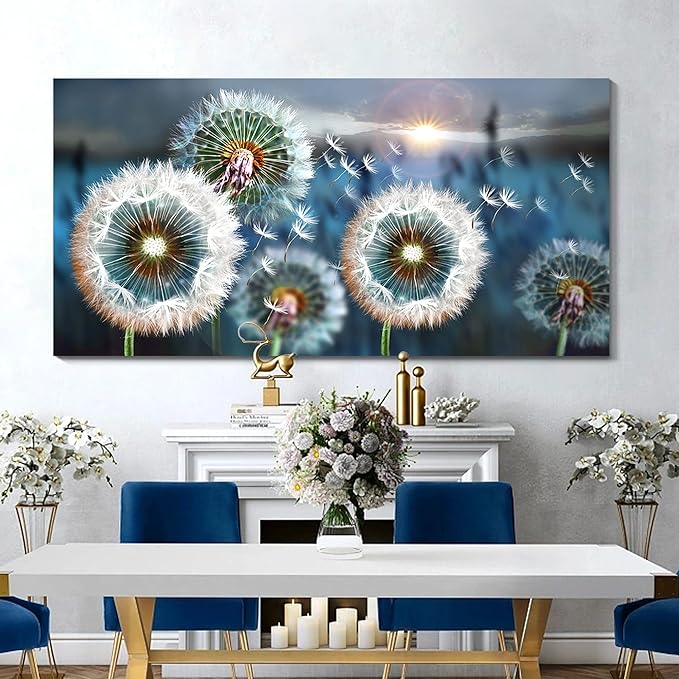 Large Wall Art Dandelion Canvas Art Wall Decor for Living Room White Dandelion Sun Blue Landscape Prints Artwork Modern Framed Wall Art for Bedroom Office Home Decorations Pictures for Bedroom Wall Decor Size 29x58