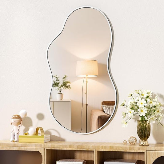 Hasipu Irregular Wall Mirror - 20"x35" Silver Irregular Abstract Mirror for Wall Asymmetrical Wall Mirrors Decorative Modern for Living Room Bathroom,Bedroom,Hallway