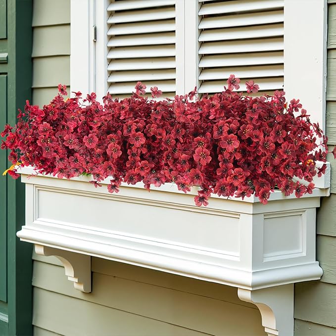 RECUTMS Realistic Artificial Plants Artificial Mums Fall Flowers Fake Fall Plant UV Resistant Fake Flowers Realistic Eucalyptus Leaves Silk Mums Faux Autumn Plant for Thanksgiving Home Decor(Wine Red)