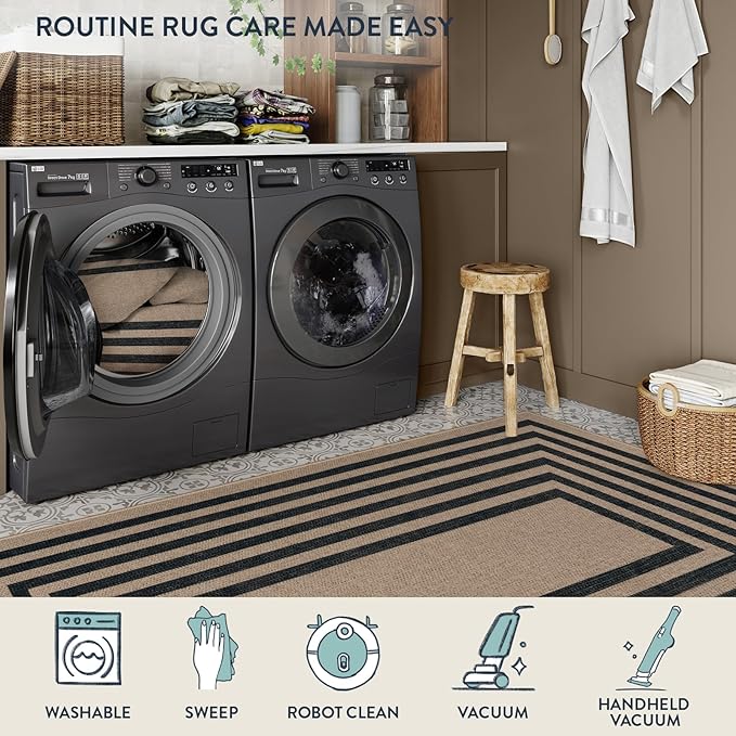 Lahome Modern Geometric Easy Jute Dining Room Rug, 5x7 Modern Rugs for Living Room Washable Kitchen Mat, Large Non Slip Farmhouse Indoor Outdoor Carpet for Bedroom Dorm RV