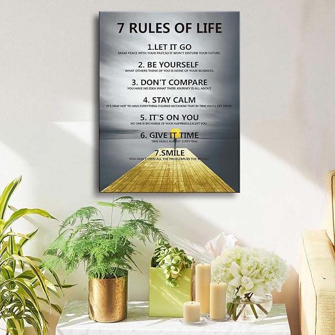 7 Rules of life wall decor Michael Jordan & Steph Curry Motivational Posters - Inspirational Wall Art for Boys Bedroom, Men's Room, Office, or Classroom Decor - Framed Canvas & Displate Style(16"X24") A-403