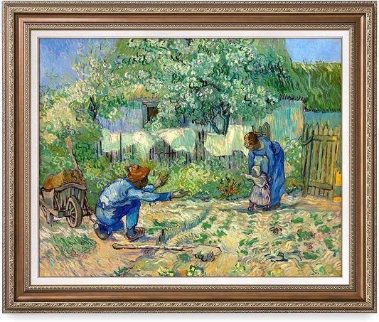 DECORARTS - First Steps, after Millet, Vincent Van Gogh Art Reproduction. Acid Free Cotton Canvas Giclee Print w/Bronze Frame&Mat for Wall Decor.