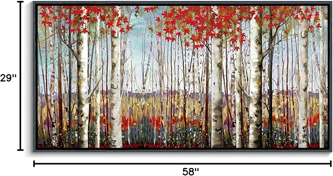 Mofutinpo Large Framed Wall Decor canvas Red Leaves White Birch Tree Wall Art For Living Room bedroom rustic kitchen Modern painting Artwork 29x58 Large Size Black Framed