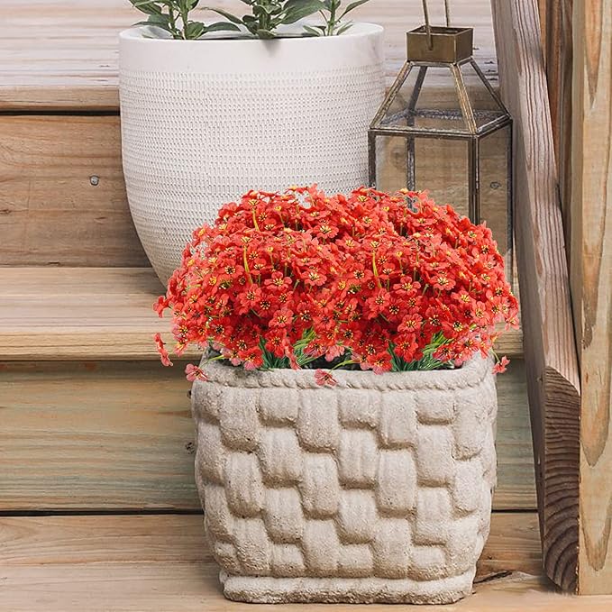 Uieke 72PCS Artificial Flowers for Outdoors, UV Resistant Fake Flowers No Fade Faux Plastic Plants for Garden Porch Window Box Home Summer Décor (Red)