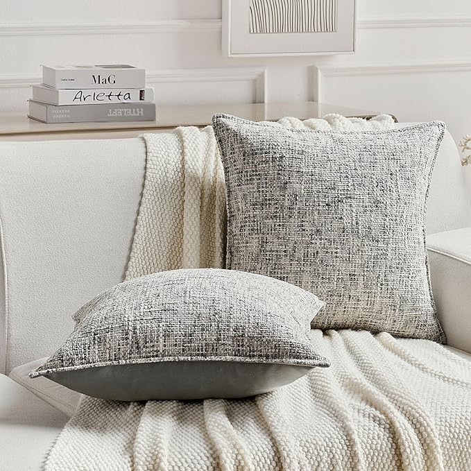 FUTEI Black Decorative Throw Pillow Covers 20x20 Inch Set of 2,Soft Chenille Tweed Textured Cushion Case,Modern Home Decor for Couch Bed Living Room