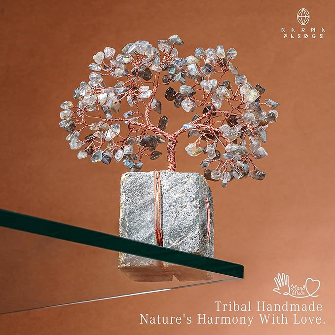 Crystal Tree of Life Feng Shui Decor for Home and Office, Labradorite Chakra Healing Crystal Handmade Tree for Positive Energy, Money, Good Luck, Christmas Decor, Birthday Gifts for Women