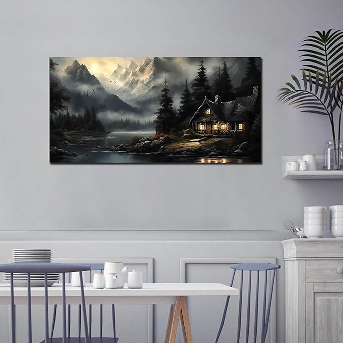 Natural Landscape Wall Art for Living Room Tree Pictures Wall Decor for Office Mountains Canvas Wall Art for Size 29" x 58"
