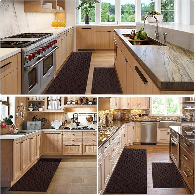 hicorfe Kitchen Rugs and Mats Sets,2 Pieces Super Absorbent Polypropylene Non-Slip Rug,Soft Comfort Floor Mat,Washable for Kitchen,Hallway,Office,Sink,Laundry(24" x 35"+24" x 71",Coffee)