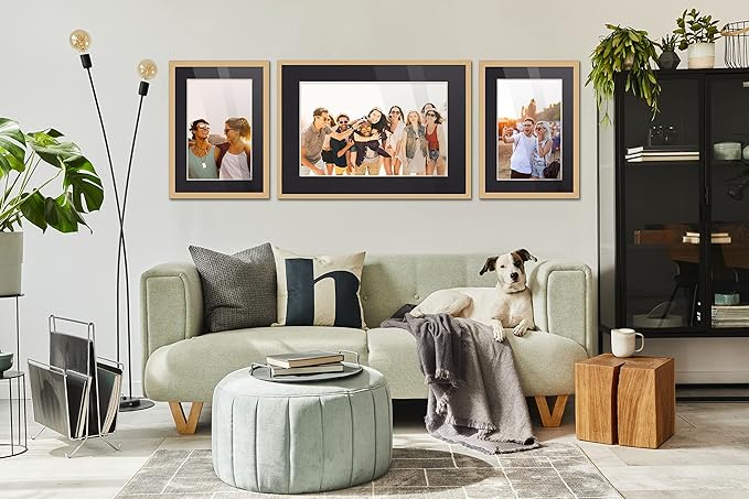10x15 Frame Natural Wood with Black Mat | 12x17 Frame Matted to 10x15 | Display Your Print Under UV Acrylic Shatter Guard Front, with Foam Board Backing and Wall Hanging Hardware - Wall Frame