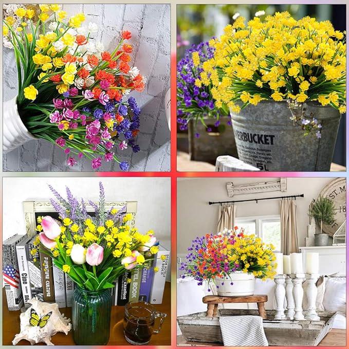 Artificial Flowers, 20 Bundles Outdoor Fake Flowers for Decoration UV Resistant Faux Plastic Plants Garden Porch Window Box Décor (Orange)