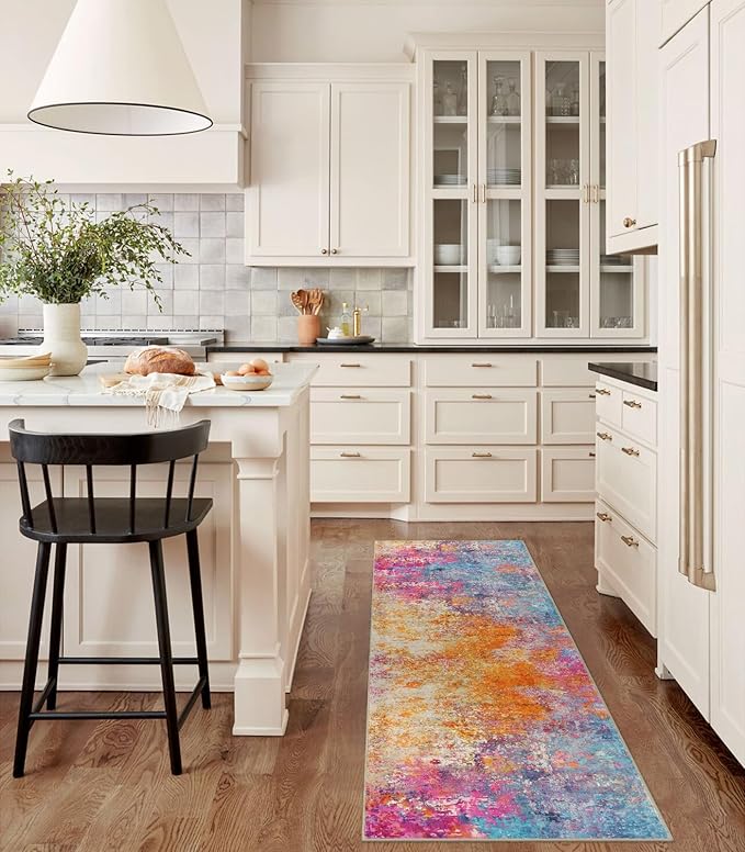Lahome Modern Abstract Runner Rug - 2x7 Colorful Rug Runners for Hallways Non Slip Laundry Room Rug Washable Carpet Runner, Rainbow Soft Non Skid Indoor Runner for Bedroom Kitchen Bathroom