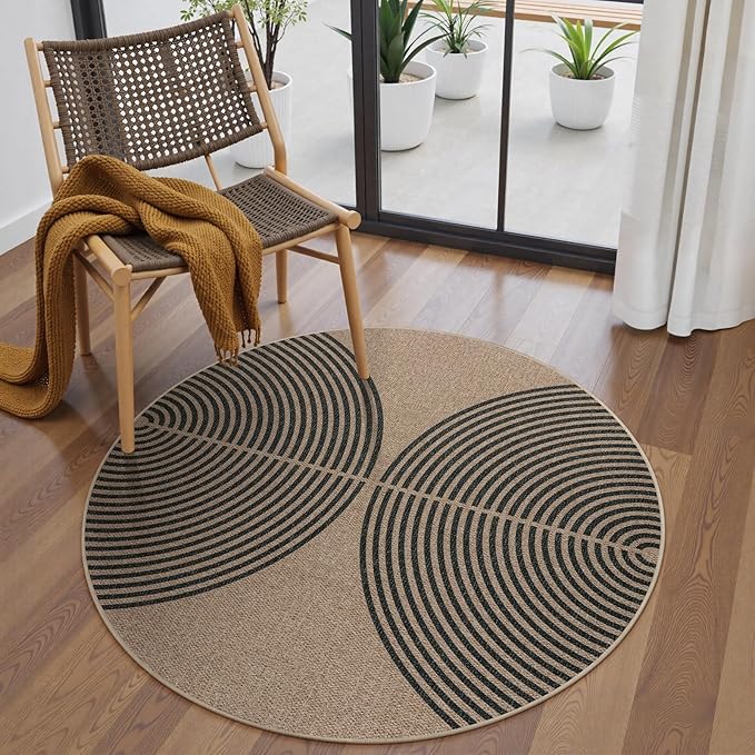 Lahome Modern Rainbow Round Rug 4ft, Washable Outdoor Rugs for Entryway Patio Farmhouse Indoor Outdoor Carpet, Contemporary Non Slip Small Round Kitchen Mats for Floor Entry
