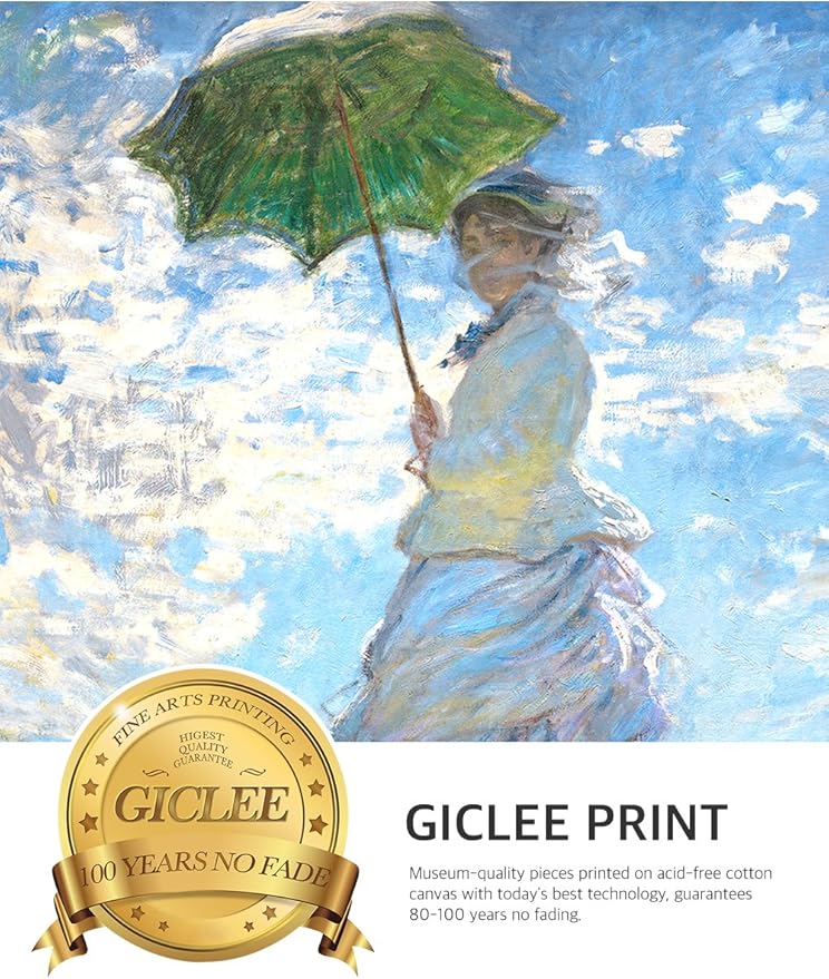 DECORARTS - The Walk, Woman with a Parasol (1875), Claude Monet Art Reproduction. Giclee Print& Museum Quality Framed Art for Wall Decor.Framed size: 26x22