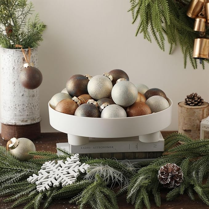24 Pcs Neutral Textured Christmas Ball Ornaments 2.36'' Vintage Christmas Tree Decor Modern Rustic Brown Ornaments with Loop Shatterproof Hanging Ball for Xmas Farmhouse Decor (Earth Color)