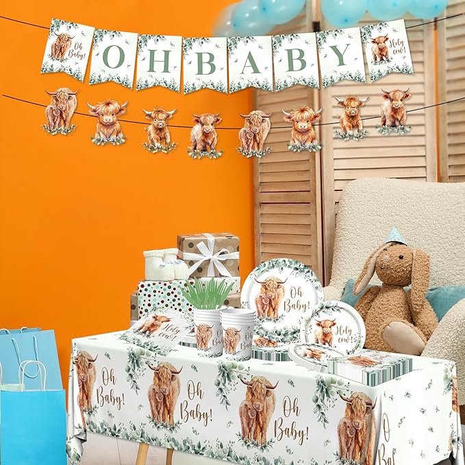 Highland Cow Birthday Decorations - 142Pcs Highland Cow Tableware Cow Plates and Napkins Western Theme Party Decorations for Birthday Baby Shower,Highland Cow Party Favors
