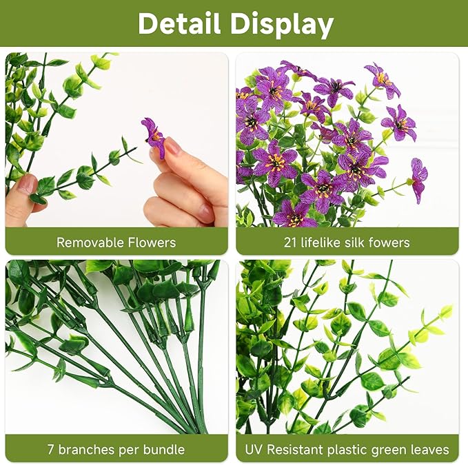 SHareconn 40 Bundles Artificial Flowers for Outdoors Spring Decoration, Fake Silk Realistic Faux Plants UV Resistant for Outdoor Planter Porch Patio Summer Outside Decor, RedRosyPurpleBlueYellowPink