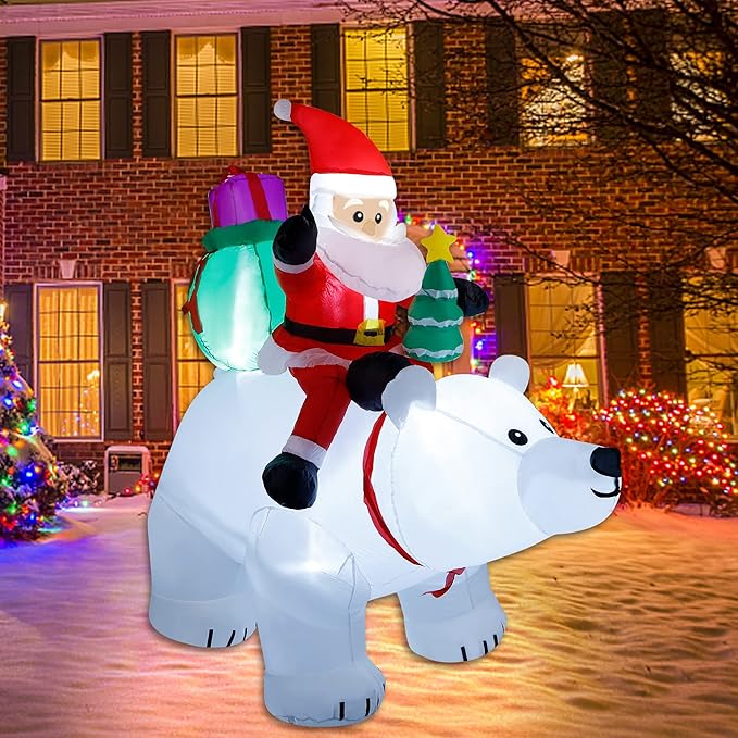 DR.DUDU 6 Ft Christmas Inflatable Santa Claus with Polar Bear and Christmas Tree, Build-in LED Lights Blow up Xmas Inflatables Decoration for Yard Garden Lawn Holiday Party