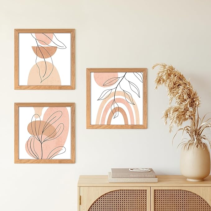 8 x 8 Oak Wood Picture Frames, Set of 3, Square Photo Frame 8x8 for Wall, 8x8 Frame Matted to 4x4 - Real Tempered Glass, 8"x8" Picture Frames (Natural Oak Color, 3 Pack)