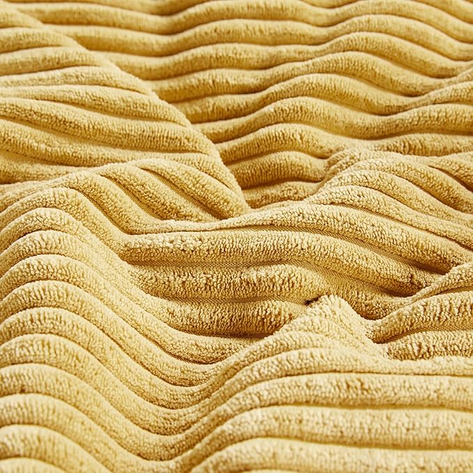 Fancy Homi 4 Packs Mustard Yellow Lumbar Decorative Throw Pillow Covers 12x20 Inch for Living Room Couch Bed, Rustic Farmhouse Boho Home Decor, Soft Striped Corduroy Rectangle Accent Cushion Case