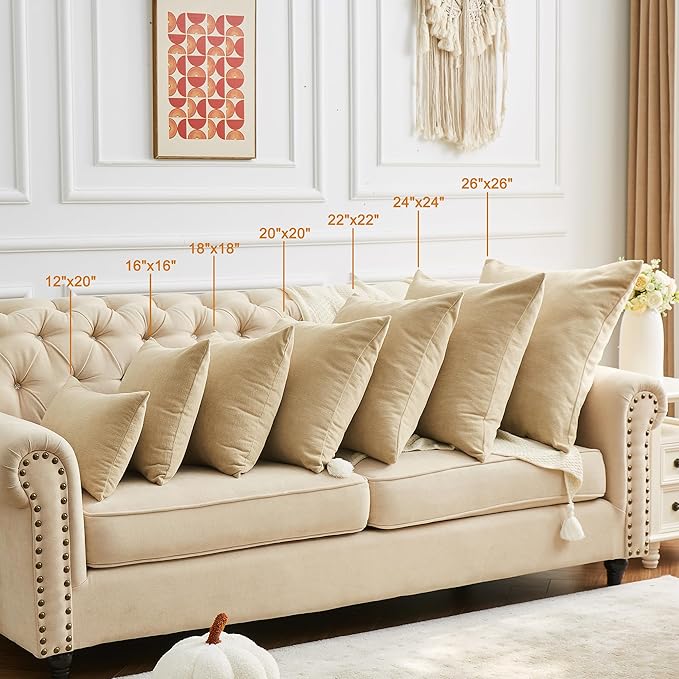 GAWAMAY Decorative Square Throw Pillow Covers 22x22 Inch Set of 2, Super Soft Chenille Pillows Farmhouse Fall Pillowcase for Living Room Bedroom Sofa Couch Cushion Cover Khaki 55x55cm (No Insert)