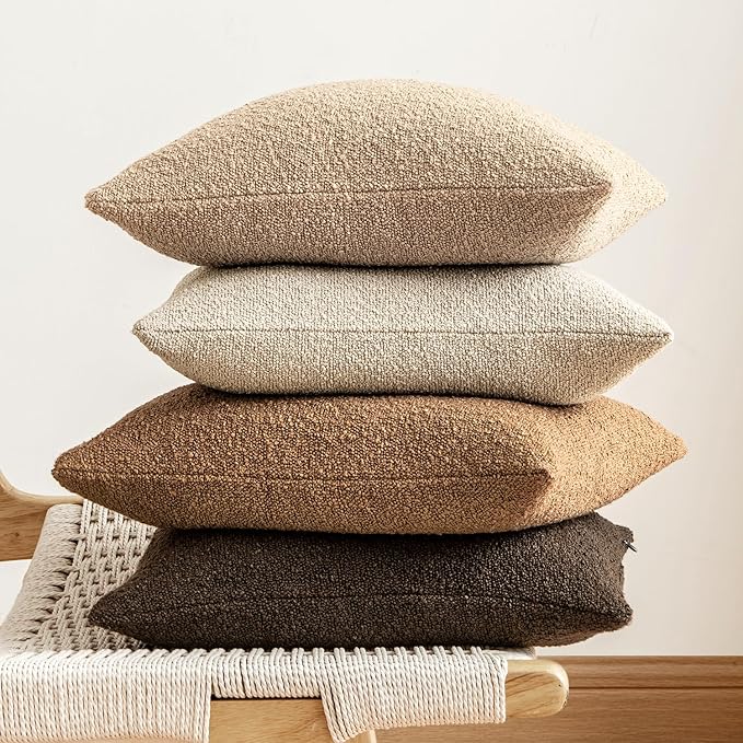 MIULEE 26x26 Decorative Euro Sham Throw Pillows for Bed Set of 2 Textured Boucle Neutral Throw Pillow Covers Brown Accent Solid Vintage Pillowcase Cozy Soft Sofa Livingroom Home Decor