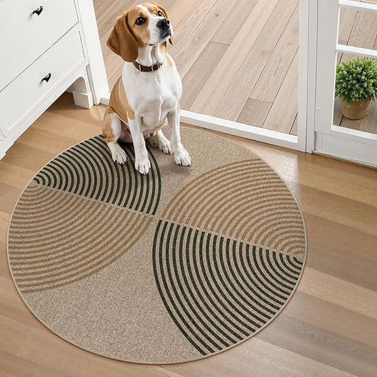 Lahome Modern Rainbow Round Rug 3ft, Circle Indoor Outdoor Rugs for Entryway Patio Washable Easy Jute Rug, Farmhouse Non Slip Small Round Rugs for Bedroom Porch Living Room Decor