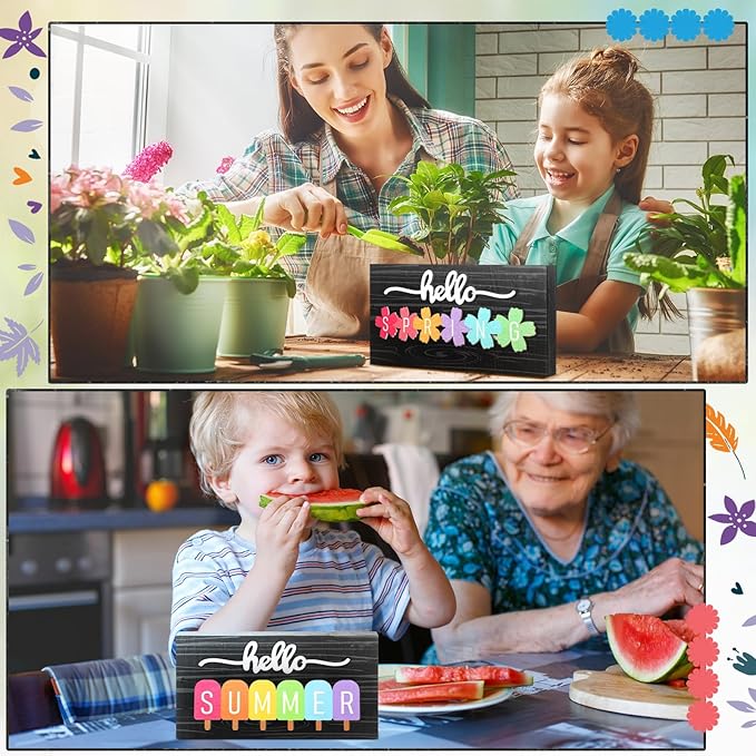 Roowest 5 Pcs Hello Fall Sign Interchangeable Seasonal Sign Spring Summer Winter Tiered Tray Decor 5.9 x 3 Inch Wooden 4 Seasons Farmhouse Table Centerpiece Decoration for Home Shelf Office(Basic)