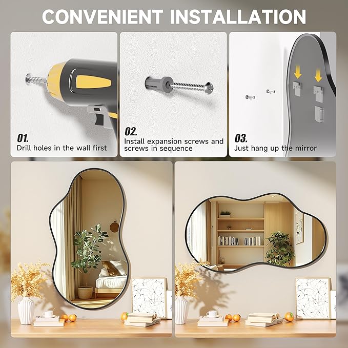 Hasipu Irregular Wall Mirror - 20"x35" Black Irregular Abstract Mirror for Wall Asymmetrical Wall Mirrors Decorative Modern for Living Room Bathroom,Bedroom,Hallway