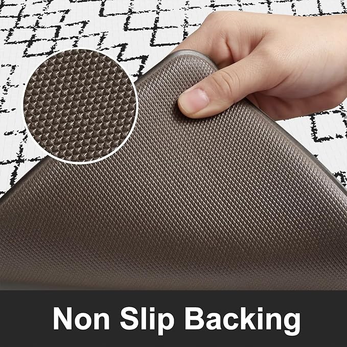 KIMODE Kitchen Mats 2PCS,Cushioned Anti Fatigue Kitchen Rugs and Mats,Non Skid Waterproof Kitchen Mats for Floor,Comfort Foam Standing Mat for Home, Office,Sink,Laundry,Desk,Black and White