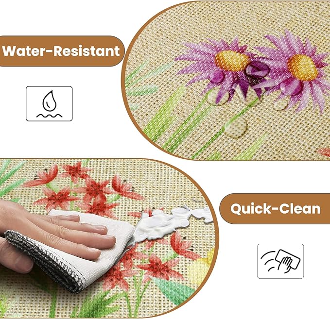 Kitchen Mats for Floor, 2-Piece Anti-Fatigue Waterproof Kitchen Rugs for Apartment Decor, Easy-Clean Standing Mat with Non-Slip Back for Home, Office, Laundry (17.3"×47" +17.3"×30")