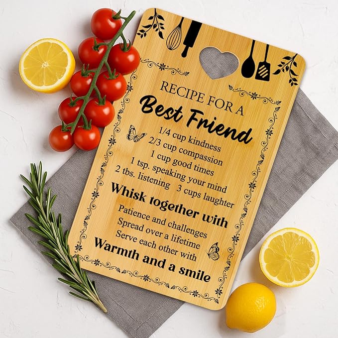 Friend Kitchen Gift Bamboo Cutting Board Decorative Unique Birthday Present Xmas Charcuterie Boards for Friends Christmas Wooden Cheese Board Thanksgiving Friendship Gifts Chopping Board
