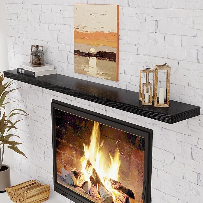 72 Inch Floating Shelves Black, 72 x 9.3 Rustic Wooden Fireplace Mantel, 9.3 Inch Floating Shelf for Wall, Farmhouse Wall Shelves for Home Storage & Display