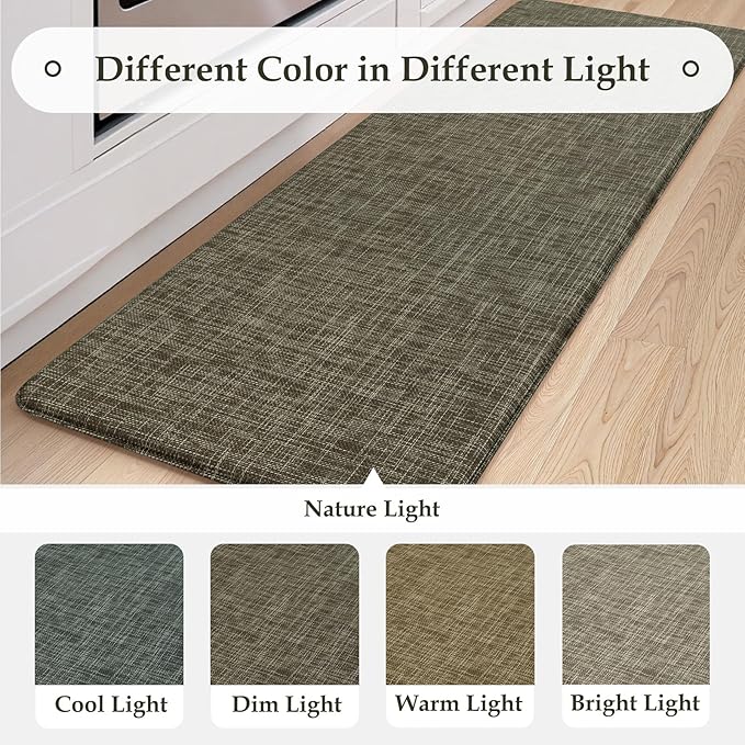 KIMODE Kitchen Mats Cushioned Anti Fatigue, Farmhouse Kitchen Rugs 17"x47"+17"x29", Non Slip Kitchen Mats for Floor, Padded Kitchen Floor Mats for Sink Laundry Office Desk Brown/Green