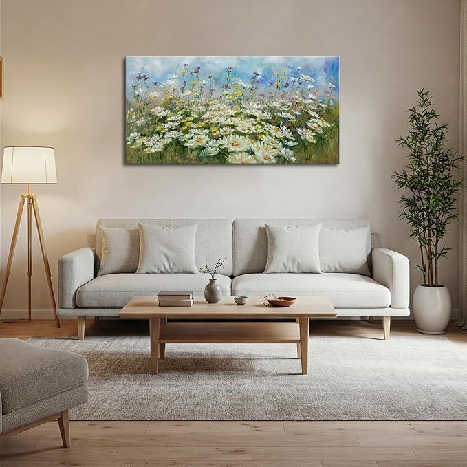OKEXCKK Vintage Flowers Canvas Wall Art Decor Rustic Landscape Picture Poster Wildflower Large Painting Print for Bedroom Living Room Office 20"x40"