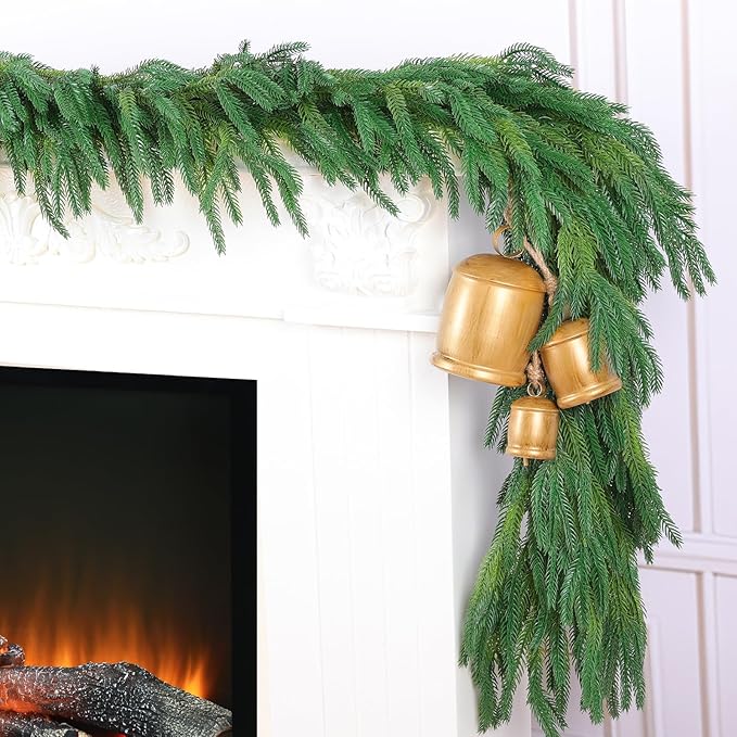 4 Pcs 6 Ft Christmas Norfolk Pine Garlands, Faux Pine Garland, Realistic Green Fake Greenery Garland for Christmas Table, Mantle, Wall, Indoor, Outdoor Holiday Winter Decorations (4, 6 FT)