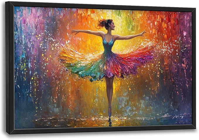 Olivine Large Wall Art, Ballerina Pictures Wall Decor, Colorful Ballet Canvas Prints, Dance Girl Painting, Framed Artwork for Bathroom Girl's Bedroom Living Room Office Home Decoration 36"x24"