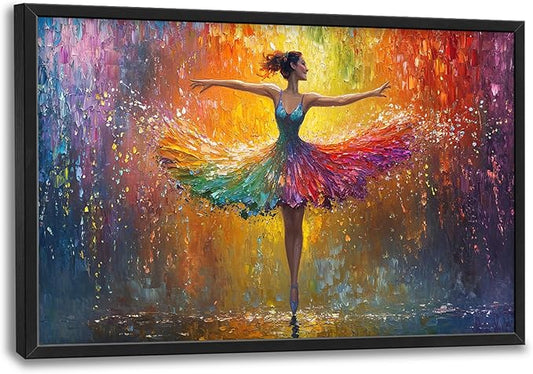 Olivine Large Wall Art, Ballerina Pictures Wall Decor, Colorful Ballet Canvas Prints, Dance Girl Painting, Framed Artwork for Bathroom Girl's Bedroom Living Room Office Home Decoration 36"x24"