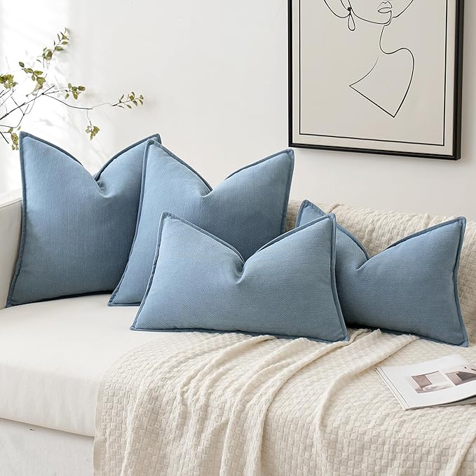 MIULEE Pack of 2 Light Blue Decorative Pillow Covers 22x22 Inch Soft Chenille Luxurious Couch Throw Pillows Farmhouse Cushion Covers Euro Shams with Elegant Design for Sofa Bed Living Room Home Decor