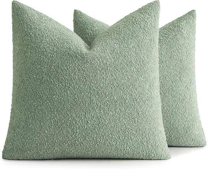 MIULEE 20x20 Inch Decorative Pillow Covers for Couch Bed Set of 2 Textured Boucle Neutral Throw Pillows Greyish Green Accent Solid Cushion Pillowcase Cozy Soft Sofa Livingroom Home Decor