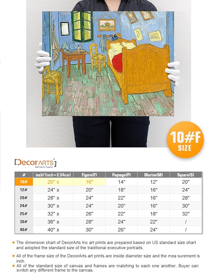 DECORARTS - Bedroom in Arles (Third version), Vincent Van Gogh Art Reproduction. Giclee Canvas Prints Wall Art for Home Decor 20x16