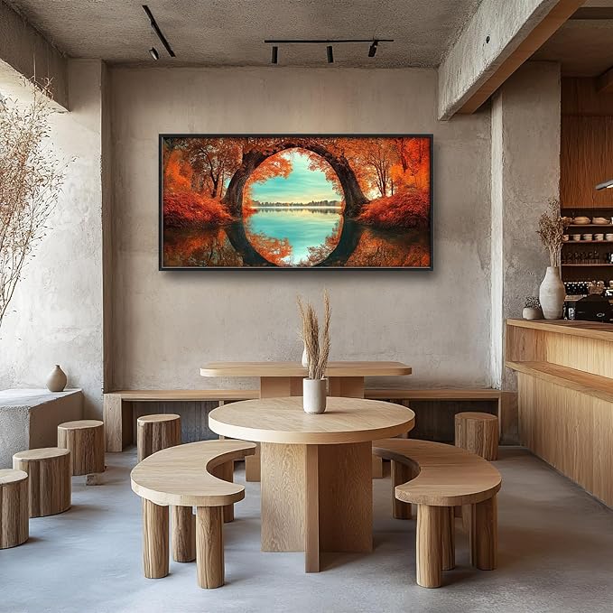 Olivine Autumn Wall Art, Tree Pictures Wall Decor, Autumn Forest Painting, Nature Landscape Canvas Prints, Framed Artwork for Bathroom Bedroom Living Room Office Home Decoration 60"x30"