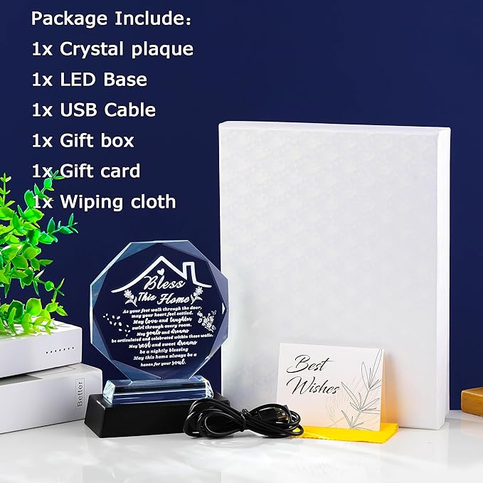 House Warming Gifts New Home Crystal Plaque with Colorful Base Bless This Home Decor HouseWarming New House Present For Family, Couple, Women Keepsakes Decor