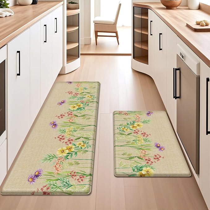 Kitchen Mats for Floor, 2-Piece Anti-Fatigue Waterproof Kitchen Rugs for Apartment Decor, Easy-Clean Standing Mat with Non-Slip Back for Home, Office, Laundry (17.3"×47" +17.3"×30")
