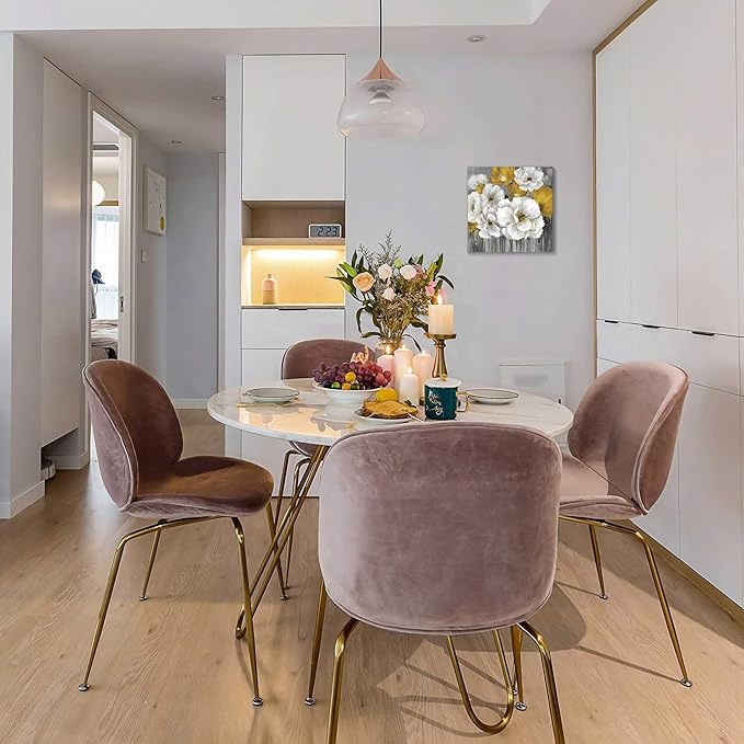 Floral Rustic Farmhouse Canvas Wall Art 14x14in Framed Oil Painting Yellow Flower Decor for Bathroom Kitchen Bedroom & Living Room