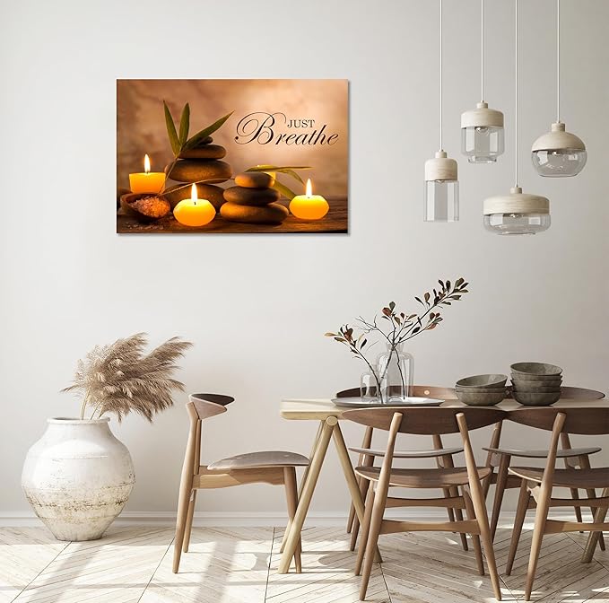 YIOZHAOFH Zen Wall Decor Just Breathe Motivational Bathroom Wall Art Yoga Room Poster for Women Spa Picture Painting Spiritual Artwork Framed for Living Room Ready to Hang (28L x 44W)
