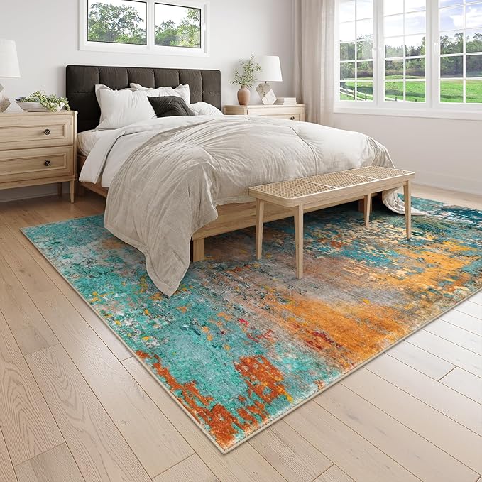 Lahome Modern Abstract Living Room Rug, Washable 8x10 Area Rugs for Bedroom Stain Resistant Non Slip, Large Colorful Soft Indoor Carpet for Dining Room Table Home Office Decor