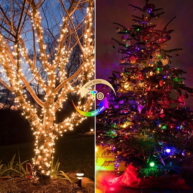 Battery Operated Christmas Lights 2 Pack 18 Feet 50 LED Clear Mini String Lights with 8 Modes Waterproof Tree Lights for Xmas Outdoor Indoor Holiday Party Garden Decor, Warm White + Multicolor